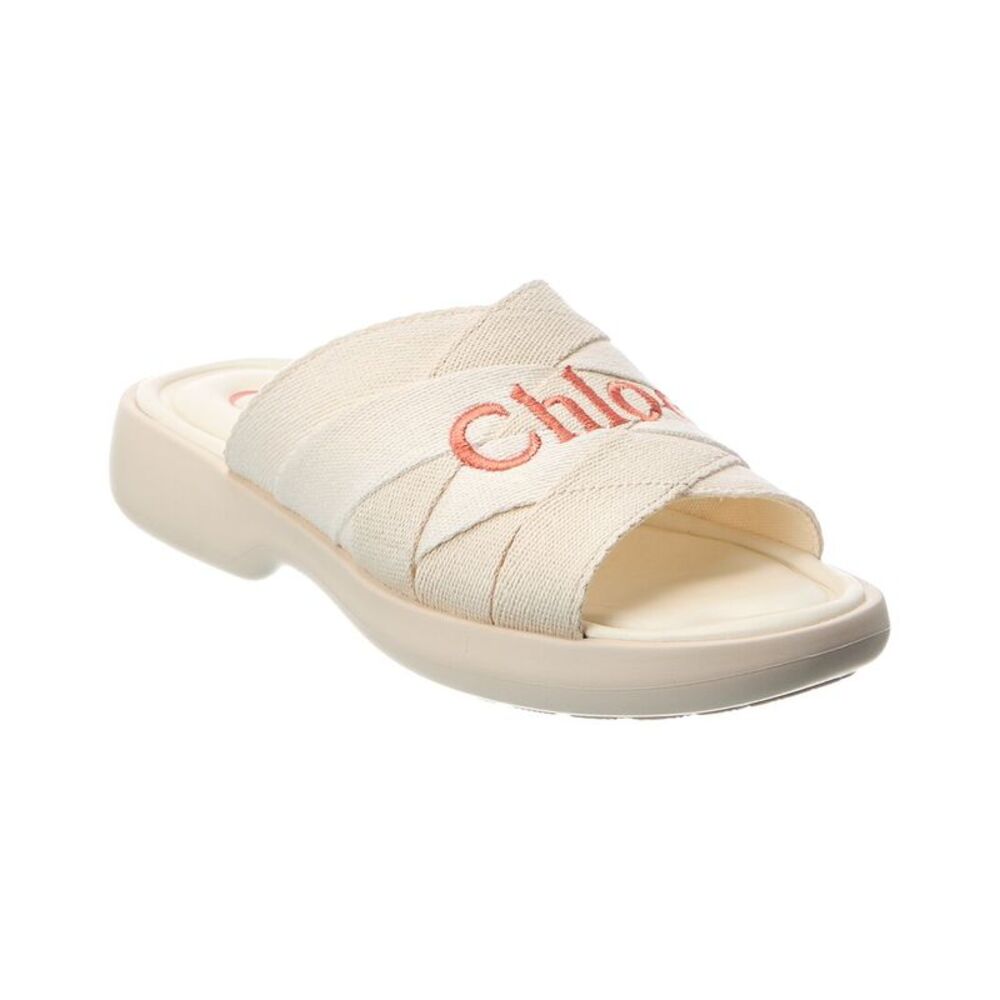 Chloé Poolette Linen Sandal, White